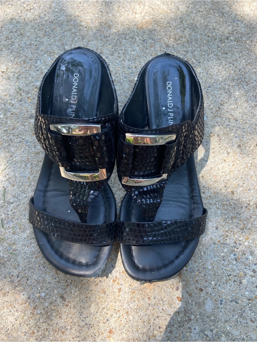 Donald J. Pliner Black Snake-Embossed Slide Sandals with chunky hardware buckle